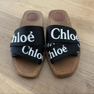 Chloe Woody Flat Black/White Sandals